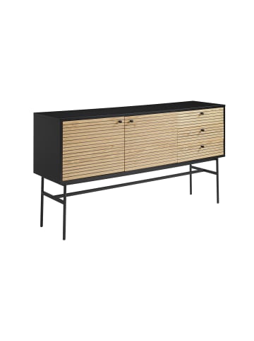 SalesFever Sideboard aus Eiche Echtholzfurnier – mit Stauraum und Metallgestell in Schwarz