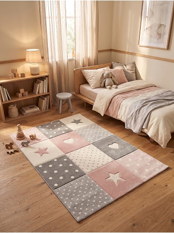 KADIMA DESIGN IDRO Kinderteppich Pink 80x150 Sterne Polypropylen Kinderzimmer in Pink