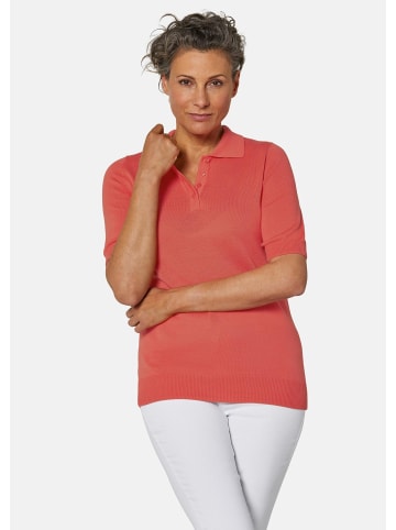 GOLDNER Kurzgröße:  Hemdkragenpullover mit Knopfleiste in koralle