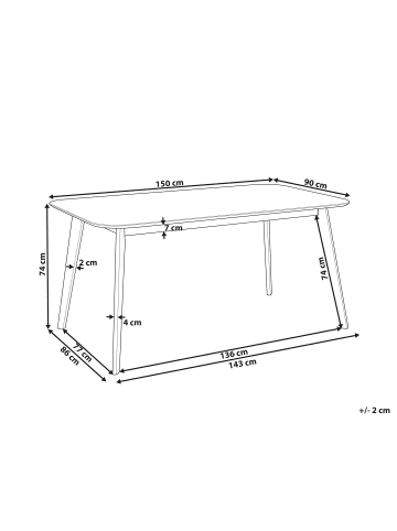 Beliani Esszimmertisch EPHRATA in Braun - (W) 90 x (H) 74 x (L) 150 cm