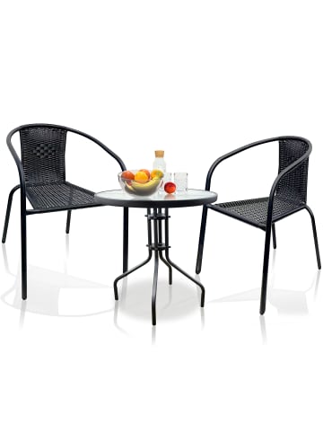 VCM  3 tlg. Bistroset Balkonset Rattan Galona in Schwarz