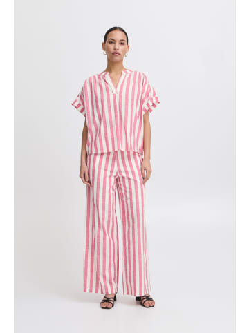ICHI Kurzarm-Bluse IHLOLIA Loose fit in Bright Rose/White Stripe
