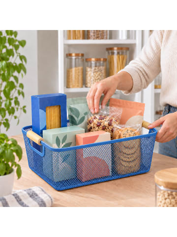 relaxdays Drahtkorb in Dunkelblau - (B)37 x (H)16,5 x (T)22,5 cm