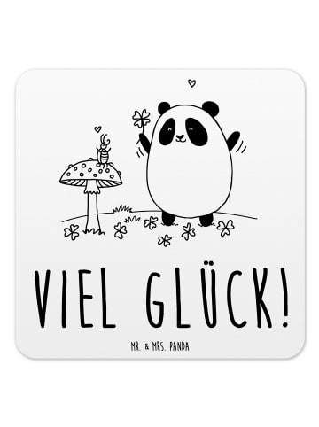 Mr. & Mrs. Panda Glasuntersetzer Panda Glück mit Spruch in Weiß