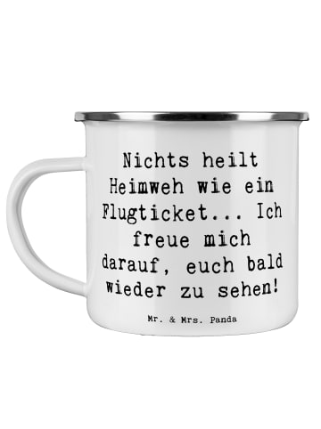 Mr. & Mrs. Panda Emaille Becher Spruch Heimweh Ticket mit Spruch in Weiß