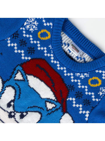 COFI 1453 Sonic Xmas Pullover - Kinder Strickpulli für Weihnachten in Blau