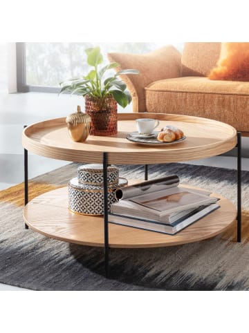 KADIMA DESIGN Eichenfurnier Couchtisch, Stauraum, Metallgestell, Erhöhter Rand