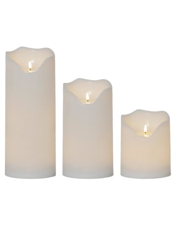 MARELIDA 3er Set XXL LED Kerzen flackernd für Außen 3 Höhen in weiß