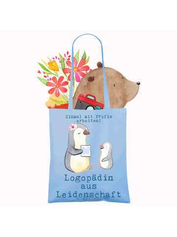Mr. & Mrs. Panda Henkeltasche Logopädin Leidenschaft mit Spruch in Sky Blue