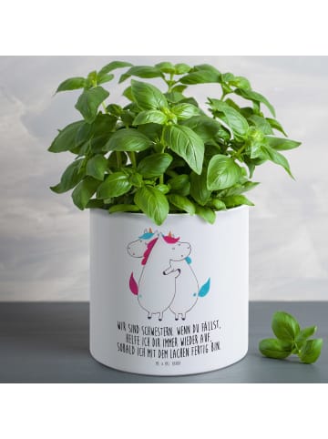 Mr. & Mrs. Panda Blumentopf Einhörner Umarmen mit Spruch in Weiß