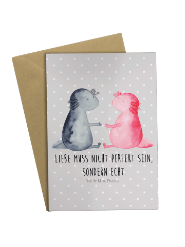 Mr. & Mrs. Panda Grußkarte Axolotl Liebe mit Spruch in Grau Pastell