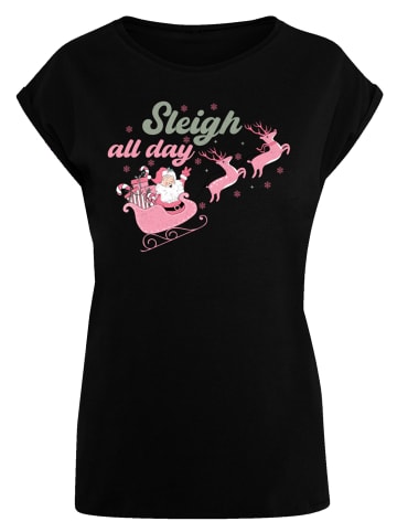 F4NT4STIC Extended Shoulder T-Shirt Sleigh all day Santas Reindeers in schwarz