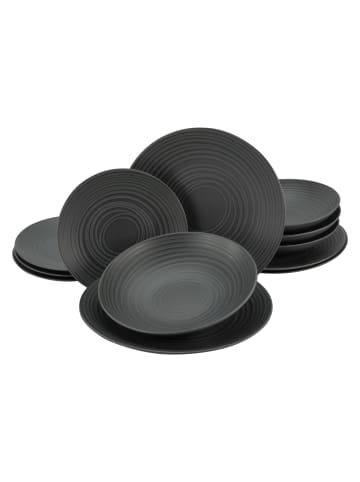 CreaTable Tafelservice Elements Collection Lava Stone Steinzeug, schwarz (12-teilig)