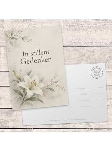 Mr. & Mrs. Panda Trauerspruchkarte Lilie würdevoll Design mit Sp... in Weiß