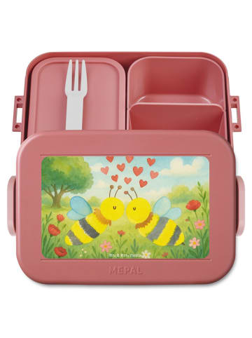 Mr. & Mrs. Panda Bentobox Biene Liebe Design ohne Spruch in Rot Pastell