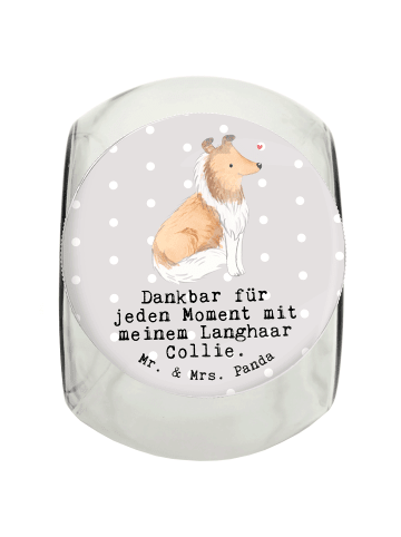 Mr. & Mrs. Panda Leckerli Glas Langhaar Collie Moment mit Spruch in Grau Pastell