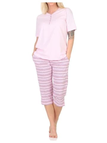 NORMANN Kurzarm Capri Schlafanzug Pyjama Ethnolook in rosa