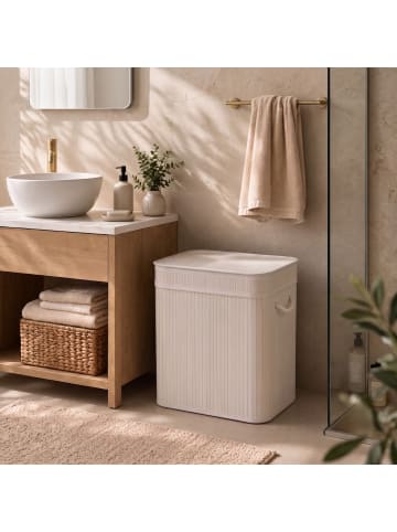 NUXIO Wäschekorb aus Bambus, 100 L in Weiß, (B) 35 x (H) 60 x (L) 55 cm