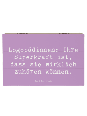 Mr. & Mrs. Panda Holzkiste Spruch Logopädin Superkraft mit Spruch in Lavendeltraum