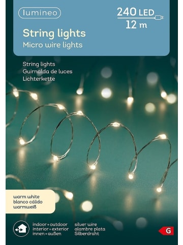 LUMINEO Lichterkette STRING LIGHTS 240 LED 12 m Silberdraht in warm weiß