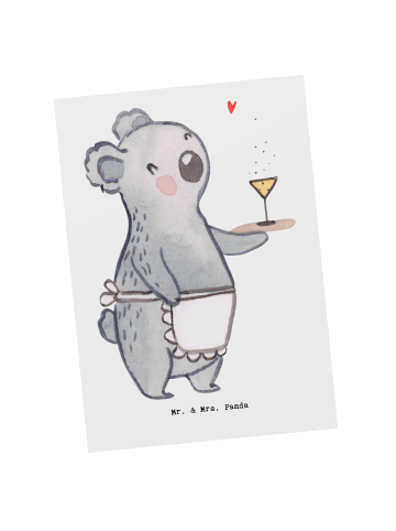 Mr. & Mrs. Panda Postkarte Kellnerin Herz ohne Spruch in Weiß