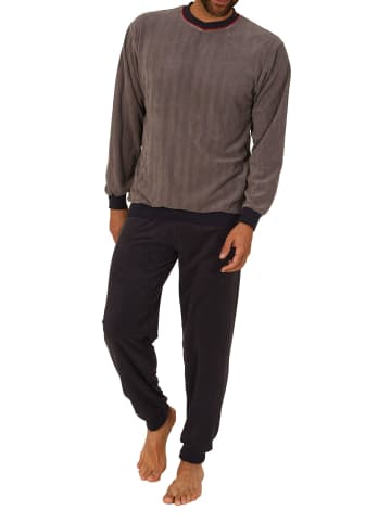 NORMANN Langarm Frottee Schlafanzug Pyjama Bündchen - 86631 in grau