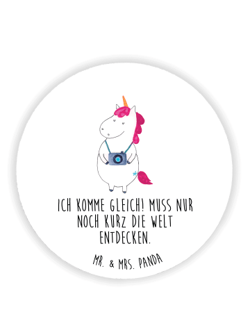 Mr. & Mrs. Panda Rund Magnet Einhorn Fotograf mit Spruch in Weiß