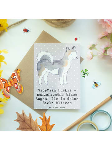 Mr. & Mrs. Panda Klappkarte Siberian Husky Augenzauber mit Spruch in Grau Pastell