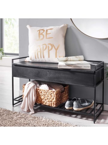 FineBuy Sitzbänk in Schwarz / Mango / 90x38x52