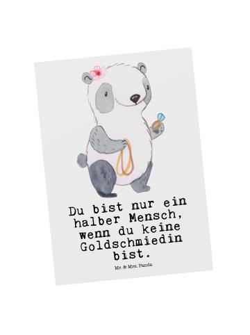 Mr. & Mrs. Panda Postkarte Goldschmiedin Herz mit Spruch in Weiß