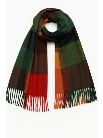 Faera Weicher Strickschal mit Fransen und geometrischem Muster in Rot-Orange