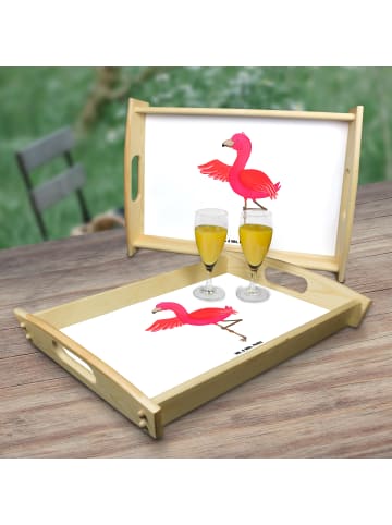 Mr. & Mrs. Panda Deko Tablett Flamingo Yoga ohne Spruch in Weiß
