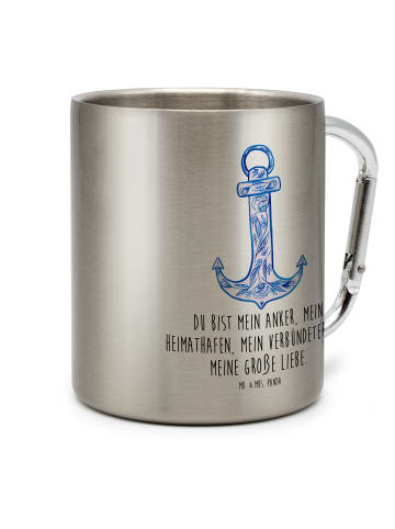 Mr. & Mrs. Panda Henkelbecher Anker Blau mit Spruch in Silber