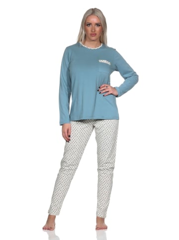 NORMANN Schlafanzug langarm Pyjama Pyjamahose Tupfen Punkte Optik - 86404 in blau