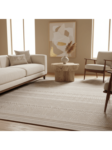 KADIMA DESIGN Teppich Outdoor Waschbar Ethno VENTOUX Strapazierfähig OEKO-TEX Balkon in Beige