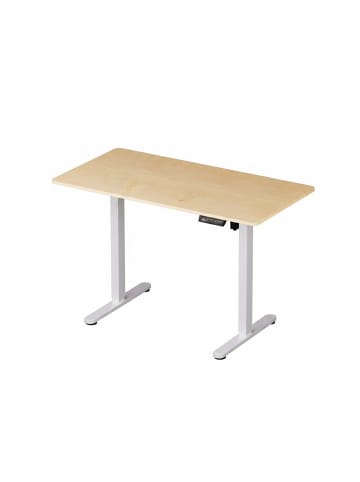 relaxdays Höhenverstellbarer Schreibtisch in Natur/ Weiß - (B)120 x (H)120 x (T)60 cm