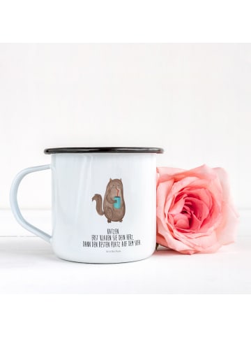 Mr. & Mrs. Panda Emaillierte Tasse Katze Dose mit Spruch in Weiß