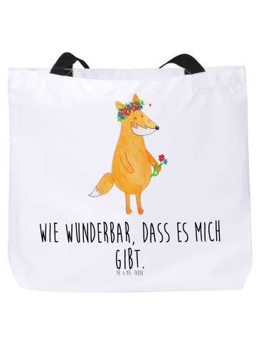 Mr. & Mrs. Panda Strandtasche Fuchs Blumen mit Spruch in Weiß