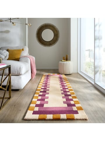 KADIMA DESIGN Wollteppich Geometrisch, Rahmen, Wohnzimmer schmutzabweisend in Rosa-Gelb