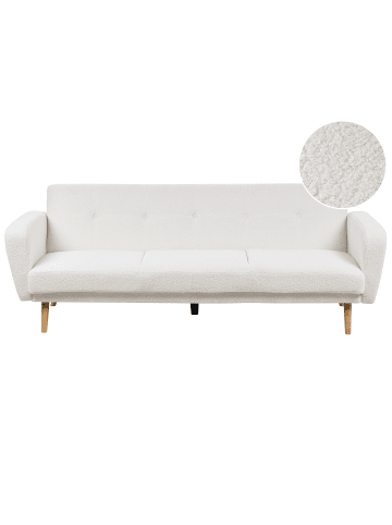 Beliani 3-Sitzer Sofa FLORLI in Weiß/Heller Holzfarbton - (W) 214 x (H) 82 x (L) 85 cm