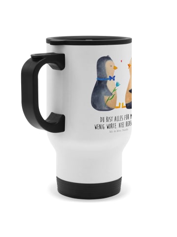 Mr. & Mrs. Panda Thermobecher Pinguin Pärchen mit Spruch in Weiß