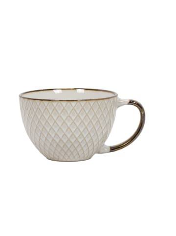 Siaki Collection Großer Becher für Kaffee oder Tee mit Untertasse in Beige, 11,6 x 7,6 x 15 cm