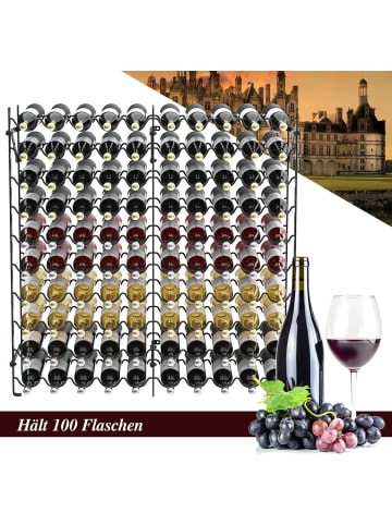 COSTWAY Weinregal Metall 98 x 25,5 x 100 cm in Schwarz