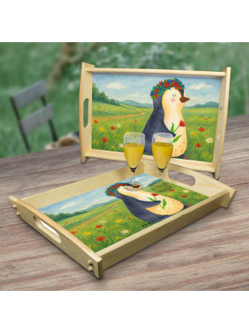 Mr. & Mrs. Panda Servier Tablett Pinguin Blumen Design ohne Spruch in Weiß