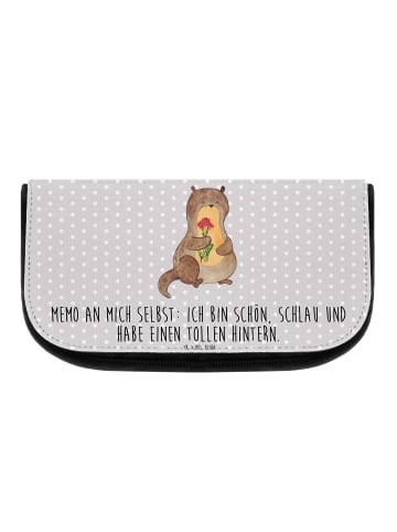 Mr. & Mrs. Panda Waschtasche Otter Blumenstrauß mit Spruch in Grau Pastell