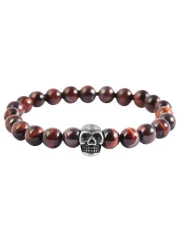 Adeliás Unisex Anhänger – Totenkopfanhänger aus Edelstahl mit Tigerauge in braun