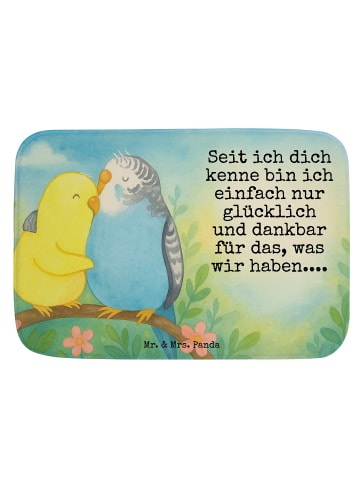 Mr. & Mrs. Panda duschmatte Wellensittich Liebe Design mit Spruch in Weiß