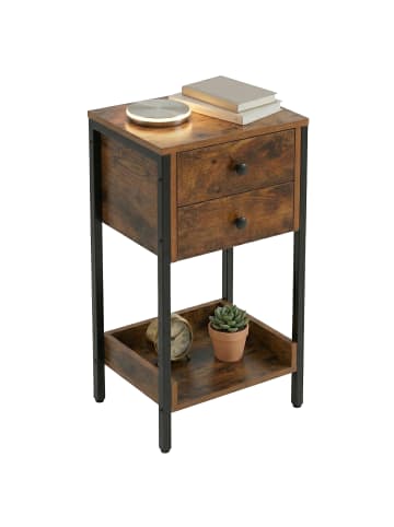 relaxdays Beistelltisch "2 Schubladen" in Braun/ Schwarz - (B)38 x (H)69,5 x (T)28 cm