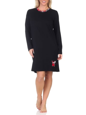 NORMANN Langarm Nachthemd Tiermotiv - 87587 in schwarz