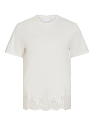 Vila Einfarbige Bluse Rundhals Kurzarm Minimal in Weiß